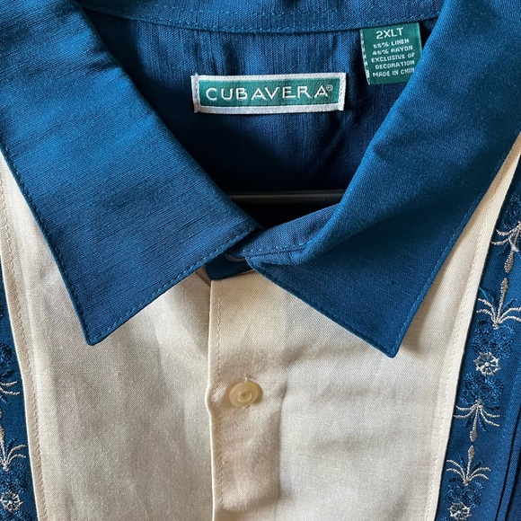 Cubavera Men’s Guayabera Shirt | 2XLT | Cream & Blue | Short Sleeve | NWT - Picture 3 of 9